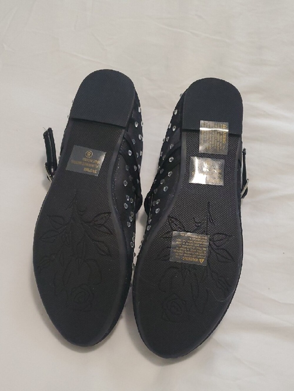 Bolaro Women's Black Polka Dot Mary Jane Flats with Rhinestones - Picture 3 of 3